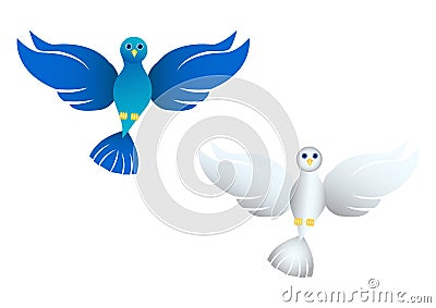 Illustration of two different color of dove on a white background. Two colorful doves. Blue and white doves. Vector dove Stock Photo