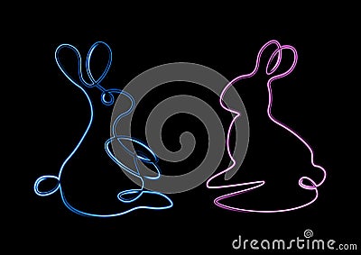 illustration of two different silhouettes of bunnies. Vector Illustration