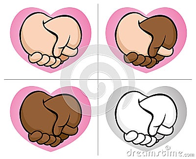 Hugging boyfriends hand Multiracial ethnic Vector Illustration