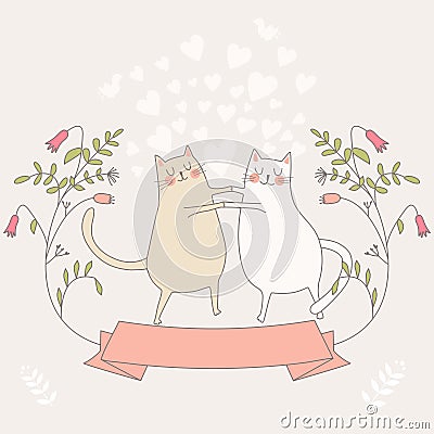 Illustration of two in love cats Vector Illustration