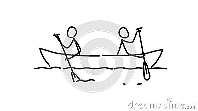 Illustration of two men in a boat. Vector. Each team in their own way. Conflict of interest. Metaphor. Contour picture. Leader Vector Illustration