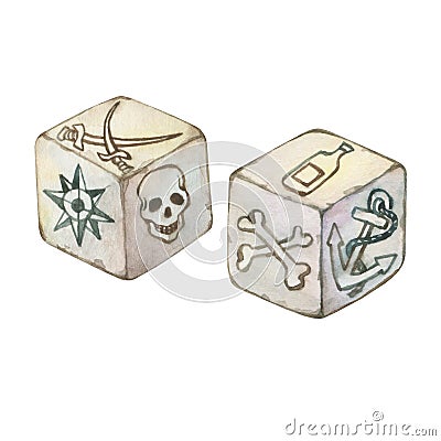 Illustration of two old pirated dice. Stock Photo