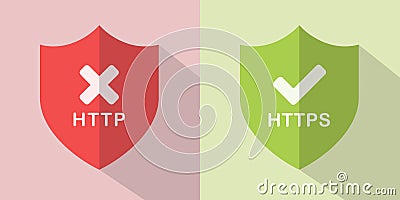 HTTP vs. HTTPS security icons Stock Photo