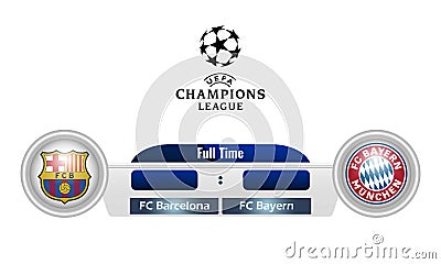 Illustration of Uefa Champions League match, FC Barcelona vs FC Bayern Munchen. Football match result for editorial use Editorial Stock Photo