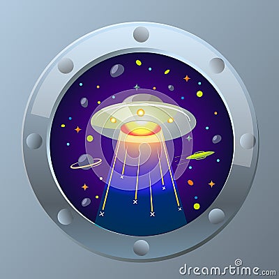 Illustration UFO starry sky Cartoon Illustration