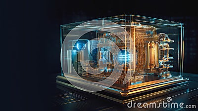 illustration of Ultra-Realistic Quantum Computer with Sleek Touch Screen Display Showcasing Cutting-Edge Technology, generative AI Cartoon Illustration