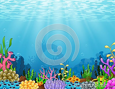 Underwater scene with tropical coral reef Vector Illustration