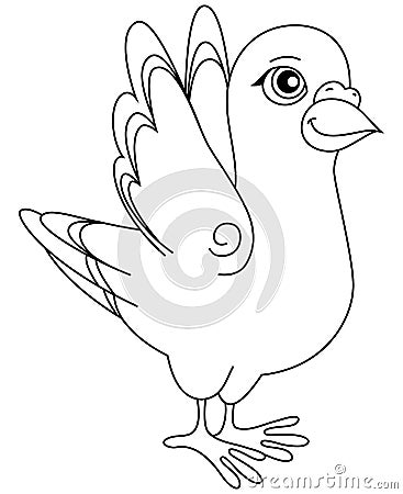 Illustration. Unpainted funny cartoon pigeon positive Vector Illustration