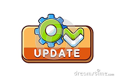 Illustration of an update button with gears and vibrant colors, representing software updates, settings, and system upgrades Vector Illustration