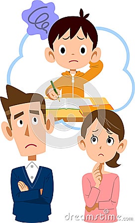 Illustration of the upper body of parents worried about their son who can not keep up with school lessons Vector Illustration