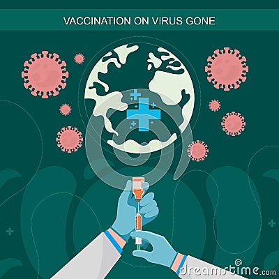 Vaccine for corona free world Vector Illustration