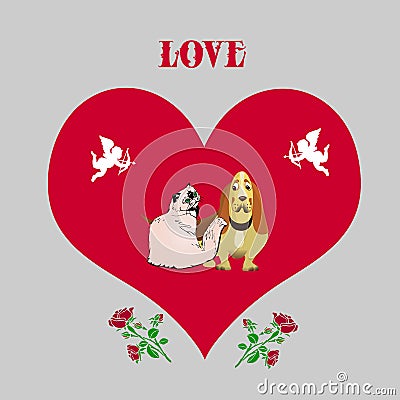 Illustration for valentine`s day, Dog and cat thoroughbred, in Vector Illustration