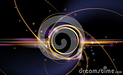 Illustration vector abstract chaos, gold wave line pattern, flow line and particle dot on dark color background. Stock Photo