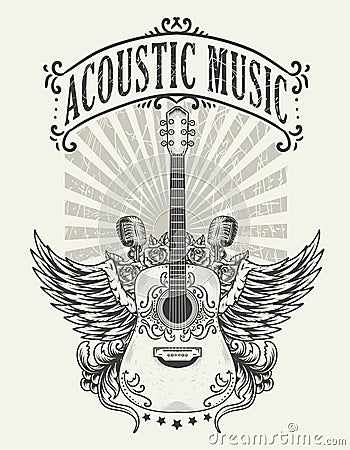 Illustration vector acoustic guitar pattern logo Vector Illustration