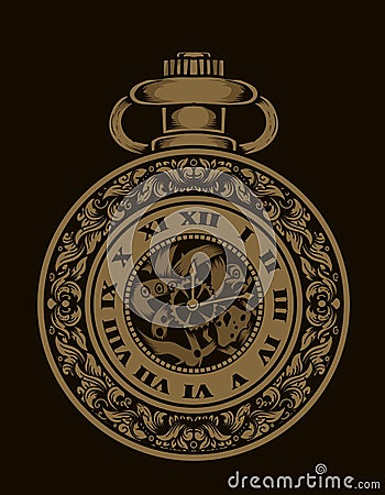 Illustration vector antique clock with ornament Vector Illustration