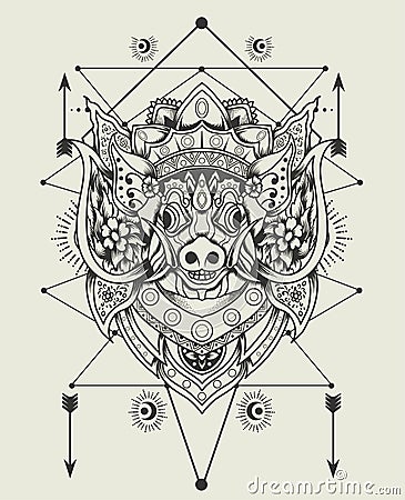 Barong bangkung head with sacred geometry Vector Illustration