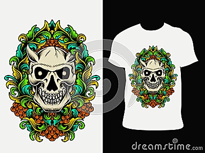 Demon skull with vintage colorful ornament Vector Illustration