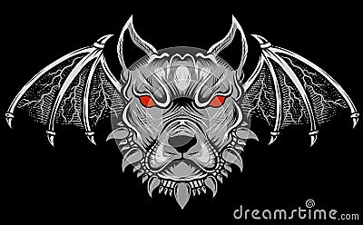 Illustration vector dog head with devil wings Vector Illustration