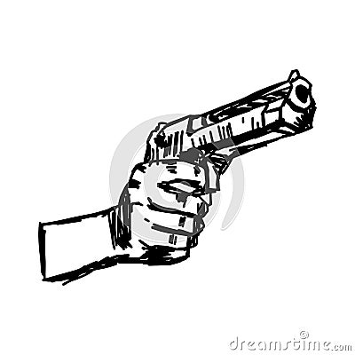 Illustration vector doodle hand drawn of hand holding gun Vector Illustration