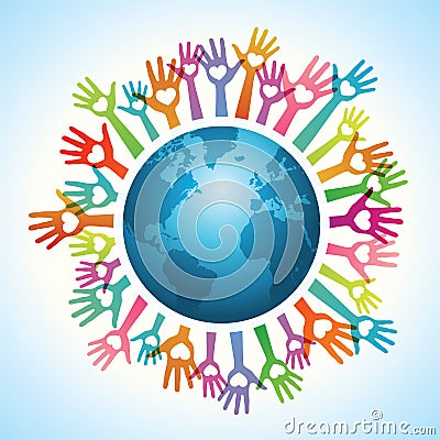 Volunteer hands around the world Vector Illustration