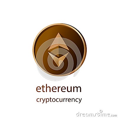 Illustration vector of golden ethereum coin with long shadow Vector Illustration