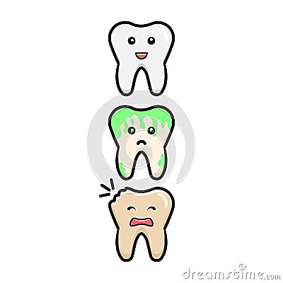 Illustration vector graphic of white and clean teeth, dirty teeth, and cavities Vector Illustration