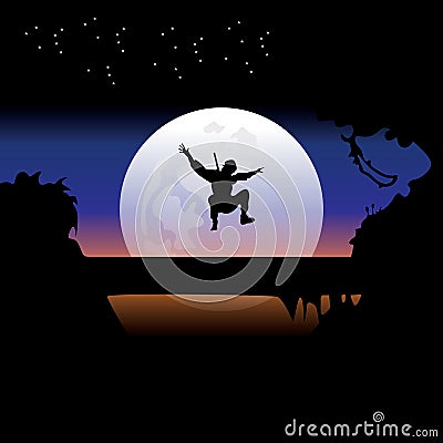Assassin training at night on a full moon Vector Illustration