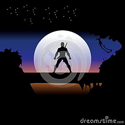 Assassin training at night on a full moon Vector Illustration