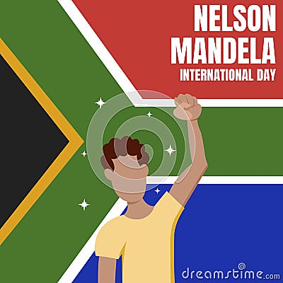 Illustration vector graphic of black people raise their hands up, showing south africa flag backround Vector Illustration