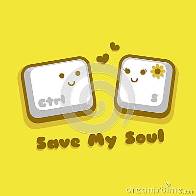 Illustration vector graphic cartoon character of cute control s button in doodle kawaii style, falling in love. Vector Illustration