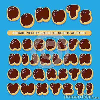 Illustration vector graphic of cartoony donuts alphabet. Vector Illustration