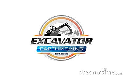 Illustration vector graphic of excavator construction, excavator earthworks, and heavy equipment logo design template Vector Illustration