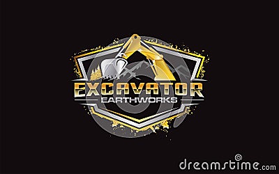 Illustration vector graphic of excavator construction, excavator earthworks, and heavy equipment logo design template Vector Illustration