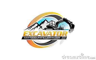 Illustration vector graphic of excavator construction, excavator earthworks, and heavy equipment logo design template Vector Illustration