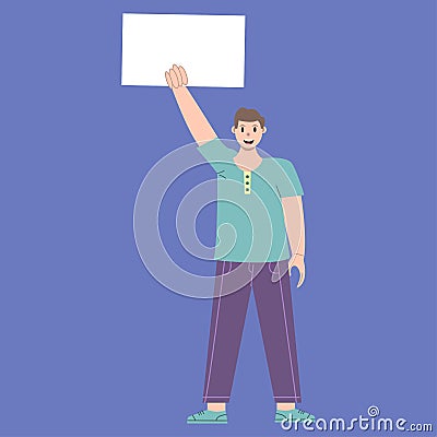 Illustration vector graphic of man cartoon character with 2 paper holding pose in flat design. Business concept. Blue background. Vector Illustration