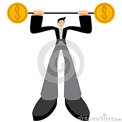 Illustration vector graphic of a man lifting up coin barbell Vector Illustration