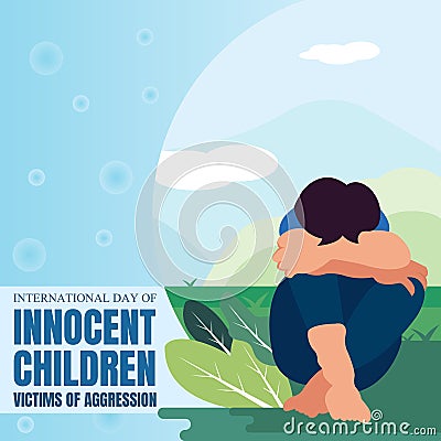 Illustration vector graphic of sad boy sitting pensively in the garden, overlooking the mountains Vector Illustration