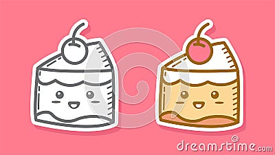 Illustration vector graphic of Tart Cake in cute kawaii doodle art. Vector Illustration