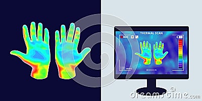 Illustration vector graphic of thermal Image Scanning Two human hands on blurred background. Vector Illustration