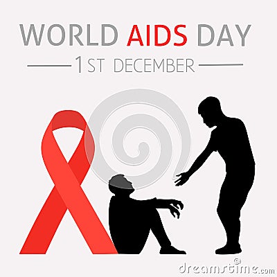 Illustration vector graphic for world aids day with silhouette of a person helping someone Vector Illustration