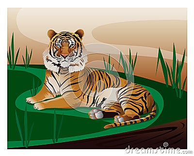 Illustration vector skeletal tiger lying in the forest covered with trees Vector Illustration