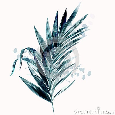 Illustration with vector tropical green palm leaf in watercolor style Cartoon Illustration