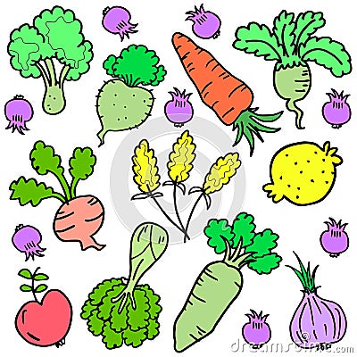 Illustration of vegetable set various doodles Vector Illustration