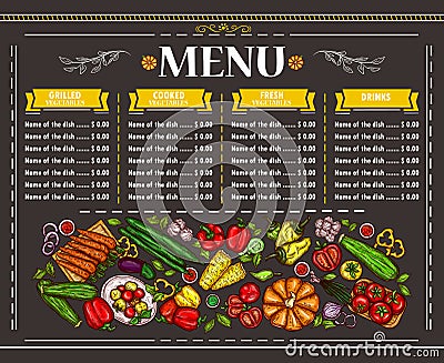 illustration of a vegetarian restaurant menu design Cartoon Illustration