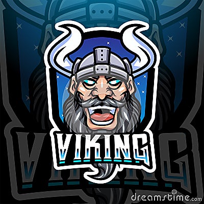 Viking head esport mascot gaming logo design Vector Illustration
