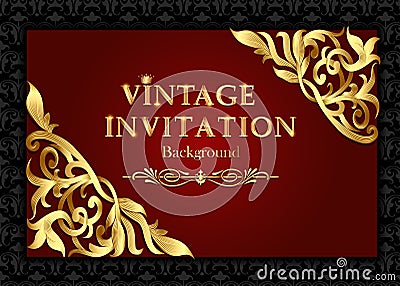 vintage background, elegant antiques, Victorian gold, floral ornament, baroque frame, beautiful invitation Vector Illustration