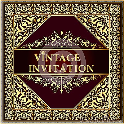 vintage background, elegant antiques, Victorian gold, floral ornament, baroque frame, beautiful invitation Vector Illustration