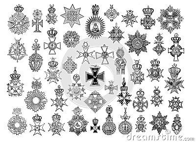 Illustration of vintage crosses and medals. Stock Photo