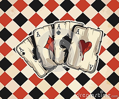 illustration of a vintage deck of ace of hearts cards Stock Photo