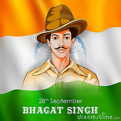 Vintage India background with Nation Hero and Freedom Fighter Bhagat Singh Pride of India Vector Illustration